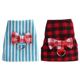 Pet Rabbit Traction Rope, Pet Small Animal Bunny Hamster Harness, Chest Strap, Red Grid + Blue Stripes, 2 Pieces (M)