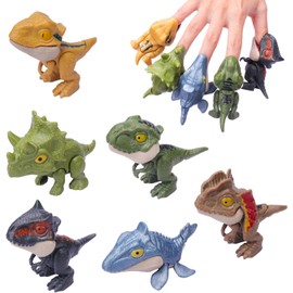 KATELUO Dino Bite Finger, 6 Pieces Dinosaur Finger Toy, Small Dinosaur Figures Set, Dinosaur Toy, Suitable for Children, Boys and Girls, Snap Dinosaur Toy