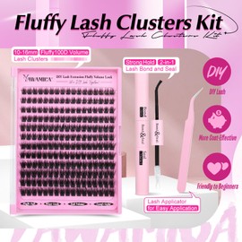 Fluffy Lashes Clusters Kit Wispy Individual Lashes 100D Volume Cluster Eyelash Extensions Kit 10-16mm D Curl Lash Extension Kit with Bond and Seal and Lash Tweezers DIY Eyelash Kit by Yawamica