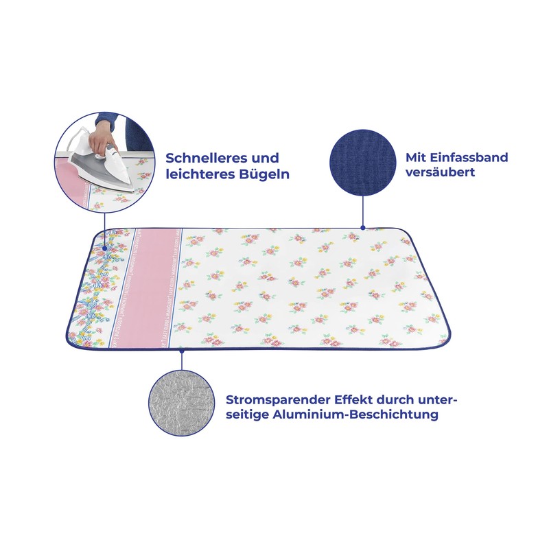 Wenko 1273070500 'Flowerage' Ironing Cover with Blitzbügler® Zone and 4