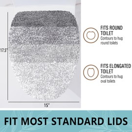 Arotive Soft Microfiber Bathroom Toilet Lid Cover, Machine Washable Seat Covers, 17.5 x 15, Stays in Place Rubber Backing, Fits Most Round, Elongated and Oblong Lids, Accessories Decor, Light Grey