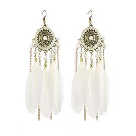 fdsmall Earrings for Women Faux Feather Earrings Bohemian Fringe Tassel Long Drop Dangle Earrings Long Vintage Dangle Earrings Jewellery Accessories for Women Girls, Metal