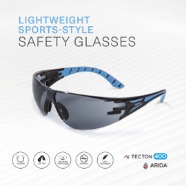 Riley Stream Blue Safety Glasses for Work - Lightweight Sport Style Protective Glasses with Adjustable Temples and TPE Nose Bridge for Running, Cycling and Work Wear