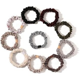 Scrunchies Silk Satin Hair Ties - Small Mini Thin Elestics Ponytail Holder Hair Bands Skinny Scrunchy For Thick Curl Hair No Crease Hair Ties Soft Accessories No Hurt Your Hair for Women and Girls:_Solid and flower