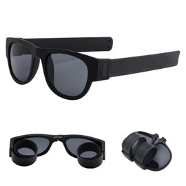 OULIGET Folding Sunglasses with Slap Bracelet Arms,Polarized Sport Sunglasses,Ideal for Driving Fishing Cycling and Running, Black