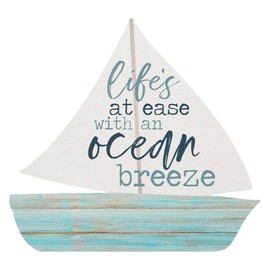 P. Graham Dunn Life's at Ease Sailboat Nautical 3.5 x 3.25 Pine Wood Small Tabletop Plaque