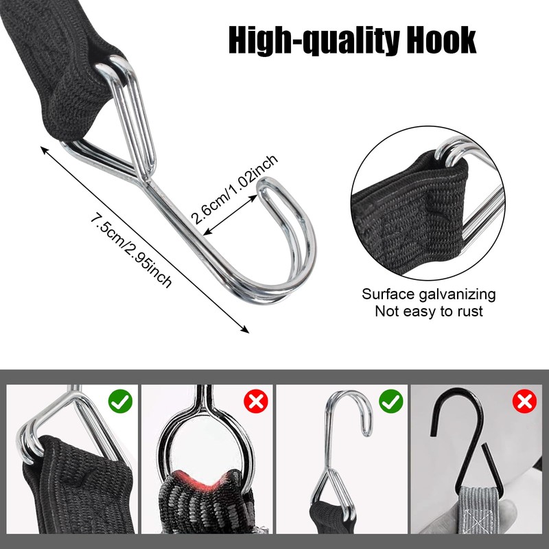 Vesaneae 2 PCS Adjustable Bungee Cords with Hooks, Heavy Duty