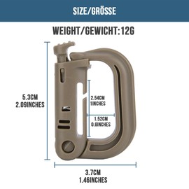 MUCHER Molle Carabiner Multi-Purpose D-Ring Plastic Buckle Carabiner Hook Tactical Backpack Clip for Attaching Molle Webbing (Khaki) Pack of 10