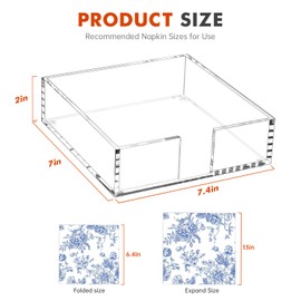 Kordory Acrylic Napkin Holder for Table, Clear Plastic Flat Napkin Holder, Modern Square Paper Napkin Holders for Kitchen, Dinner Table Guest Napkins Holder for Home, Hotel, Restaurant, Bar