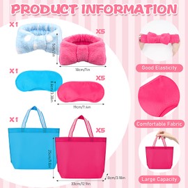 24 Pcs Girls Birthday Squad Robe Birthday Princess Robe Spa Party Supplies Unicorn Slumber Pajamas Includes 6 Robes 6 Tote Bags 6 Headbands 6 Eye Masks (UK, Age, 8 Years, Regular, Blue and Rose Red)