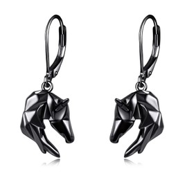 Horse Earrings 925 Sterling Silver Origami Black Horse Dangle Drop Earring Gifts for Women