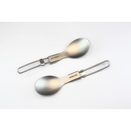 RISON-Titanium Folding Spoon Ultra Light and Premium Quality 2PCS Camping Silver Spoon Folding Handle for Camping Backpacking Hiking Fishing or other Outdoor Activities