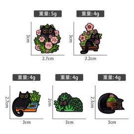 Black Cat Brooch Botanical Brooch Cats Hidden in Potted Plants Enamel Pin Set Cartoon Animal Badge Pin Cute Black Cat Pin for Women Children for Bags Clothing, Metal