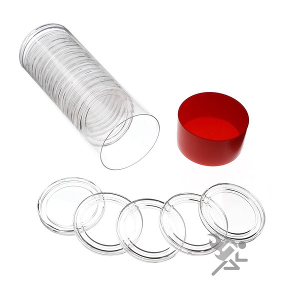 Red Capsule Tube & 20 Direct Fit H-32 Air-Tite Coin Capsules for 1oz Gold Eagles and Gold Krugerrand by OnFireGuy