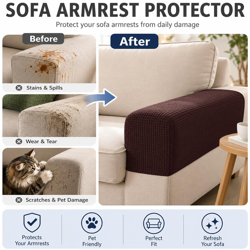 Wnote 2Pcs Stretch Sofa Armchair Covers for Recliner Couch Brown