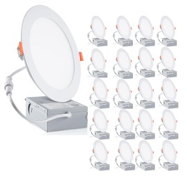 meccein 20-Pack 6 Inch LED Recessed Lights 6500K Daylight Ultra-Thin Canless Wafer Downlight with Junction Box, 12W 1050LM Ceiling Lights for Kitchen Living Room Hallway Office&FCC