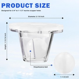 Ahuliao Boat Scupper Drain Valve Self-Bailing Ball Fits 3/4 Inch to 1-1/2 Inch Boats Scuppers Openings - 2 Pack
