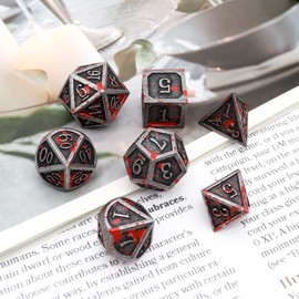 Haxtec Bloodstained Metal DND Dice Set D&D Metal Dice 7 Pieces Polyhedral RPG D&D Dice for Dungeons and Dragons Gifts TTRPG