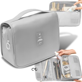 Retoo Toiletry Bag, Travel Toiletry Bag, Cosmetic Bag, Hanging, Women's Wash Bag, Bag with Handle, Hanging Wash Bag, Cosmetic Organiser for Women, for Camping Toilets, 24 x 9.5 x 19 cm, gray, Classic