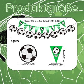 Pack of 4 Football Garland Decoration Birthday Children, 20 m Football Banner for Party Decoration, 2 Designs Birthday Banner, Ideal for Football Theme Parties and Children's Birthdays