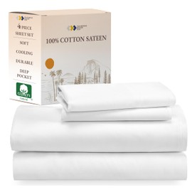 California Design Den Soft 100% Cotton Sheets Full Size Bed Sheet Set with Deep Pockets, Full Size Sheets Set with Sateen Weave, Cooling Sheets (White)