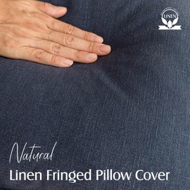 Foindtower Decorative Linen Fringe Throw Pillow Covers Cozy Boho Farmhouse Cushion Cover with Tassel Soft Accent Pillowcase for Chair Sofa Bed Living Room Home Decor, 20×20 Inch, 1PC, Navy Blue