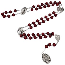 TALISMAN4U Seven Sorrows of Mary Rosary Chaplet Red Rose Scented Wooden Beads Catholic Jewelry Necklace for Women Men with Rosary Box, Wood, No Gemstone