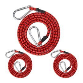 Relaxdays Bungee Cord with Carabiner, Set of 3, Car, Tensioner, Trunk, 175 cm, Trailer & Camping, Luggage Straps, Red