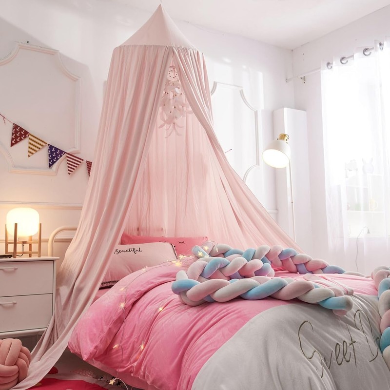 Vercico Kids Bed Canopy Round Dome Canopy for Princess (Pink)