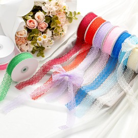 CHUQING Lace Trim Ribbon Vintage Pattern Bow Ribbon for Gift Wrapping Wedding Decor Ribbons Hair Ribbon,1.2 Inch × 25 Yards,Red