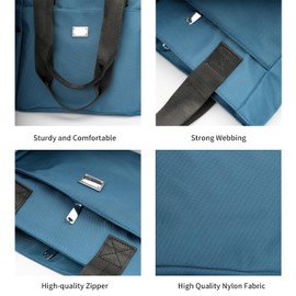 REDSINDA Women Tote Bag with Zipper Nylon Overnight Handbag Multiple Pockets Waterproof Shoulder Bag for Work Travel (Blue)