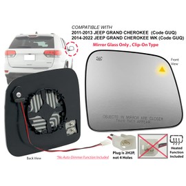 APA Replacement for Exterior Rear View Mirror Glass 2011-2022 Grand Cherokee Code GUQ Power Heated with Blind Spot Detection Passenger Right Side 68082634AB CH1325177