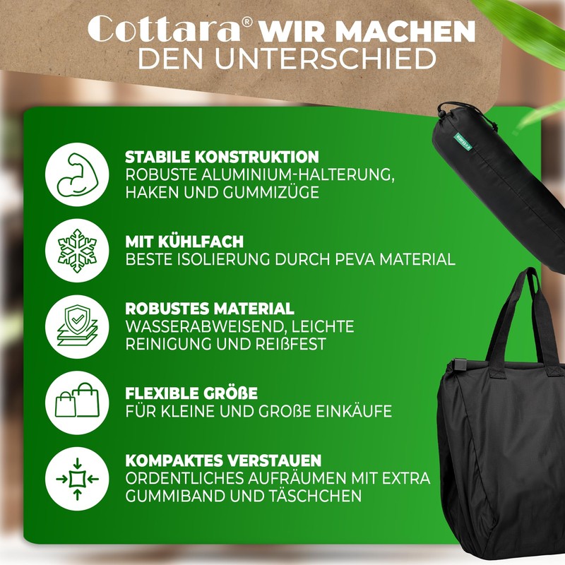 Cottara Shopping Bag for Shopping Trolley with Cooling Compartment, Foldable