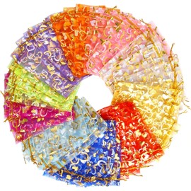 KIMOBER 100pcs Organza Gift Bags,Mixed Color Gift Wrap Bags with Drawstring Small Mesh Bags for Wedding Jewelry Baby Shower Party Favour Supply,4 X 6 Inch,Heart 10 Colors