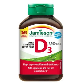 Jamieson Vitamin D3 Extra Strength 2500 IU, Helps to Prevent Vitamin D Deficiency - 365 Tablets