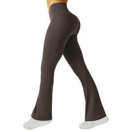 FireSwan Women's Flare Yoga Pants V Waist Flared Leggings High Waisted Bootcut Workout Pants Tummy Control(Brown M)