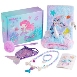 Diario de Sirena para Niñas con Candado y Llaves, Juego de Cuaderno Secreto de Felpa con 160 Páginas Rayadas, Cuaderno Secreto Esponjoso para Escribir y Dibujar, Regalos para Días Escolares para Niñas