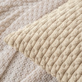 MIULEE Throw Pillow Covers Soft Corduroy Decorative Set of 2 Boho Striped Pillow Covers Pillowcases Farmhouse Home Decor for Couch Bed Sofa Living Room 16x16 Inch Beige