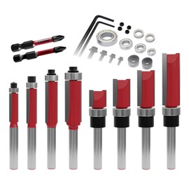 CSOOM Pack of 10 Flush Cutters with 2 Impact Magnetic Bits, 6 Bearings, 2 Wrenches, 8 mm Shank Flush Cutter Set, Carbide Cutters, Tools for Woodworking