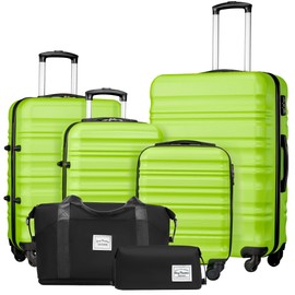 LONG VACATION Luggage Set 4 Piece Luggage with ABS hardshell TSA Lock Spinner Wheels Carry on Suitcase (APPLE GREEN, 6 piece set)