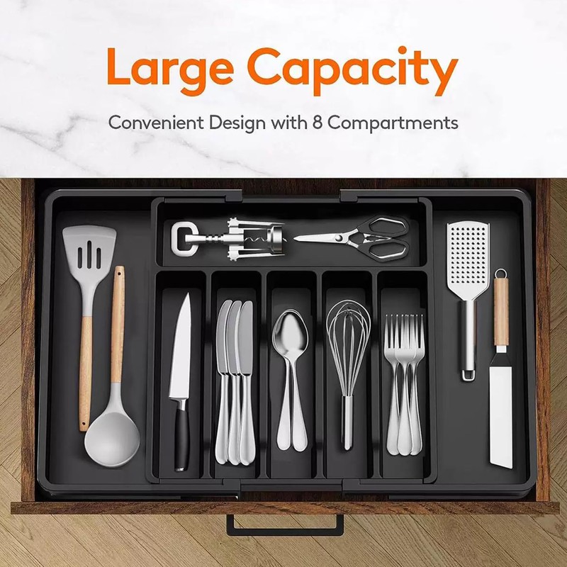 TSONDEKU Expandable Silverware Drawer Organizer - BPA Free Flatware and