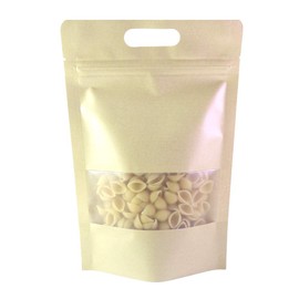 Brown Kraft Stand Up Bags with Clear Window and Carrying Handle for Food Storage, Freeze Dried Candy, Popcorns Resealable Pouch Bulk (25, 8.27 inch x 12.60 inch)