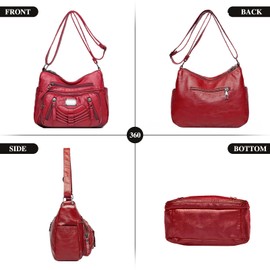 LassZone Womens Soft PU Leather Handbag Multi-Pocket Crossbody Bag Waterproof Hobo Shoulder Purse Messenger Bags with Adjustable Shoulder Strap