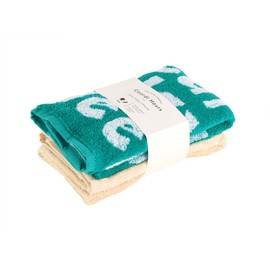 Coordi Hours SMILE+ Color Face Towel, 13.4 x 31.5 inches (34 x 80 cm), Set of 2, Green & Greige, Medium Thickness (Standard) Type, Color Coordination with Towel