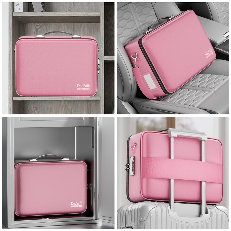 DocSafe Fireproof Document Box with Lock＆Shoulder Strap,Hard Case File Organizer