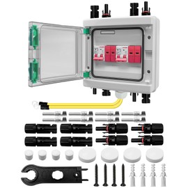 Solar Disconnect Switch, 63 Amp DC Breaker Box with Suger Protector, Solar Circuit Breaker with 2P/1000V PV Combiner Box, Solar Panel Connectors