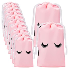 50Pcs Cosmetic Eyelash Aftercare Bags Portable Eyelash Drawstring Cosmetic Bags Lightweight Toiletry Makeup Pouch for Girls Women (Pink)
