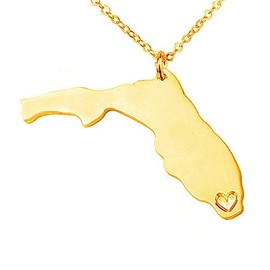 Meiligo 18K Gold Silver Country Map Charm Pendant Florida State Map Necklace Jewelry (Gold)