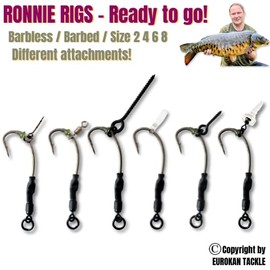 EUROKAN TACKLE 10x Ronnie Rigs Ready Tied – Korda Hooks – Carp Fishing Spinner Rigs UK Made (10 x Pellet Bands, Size 6 Barbelss (Medium))