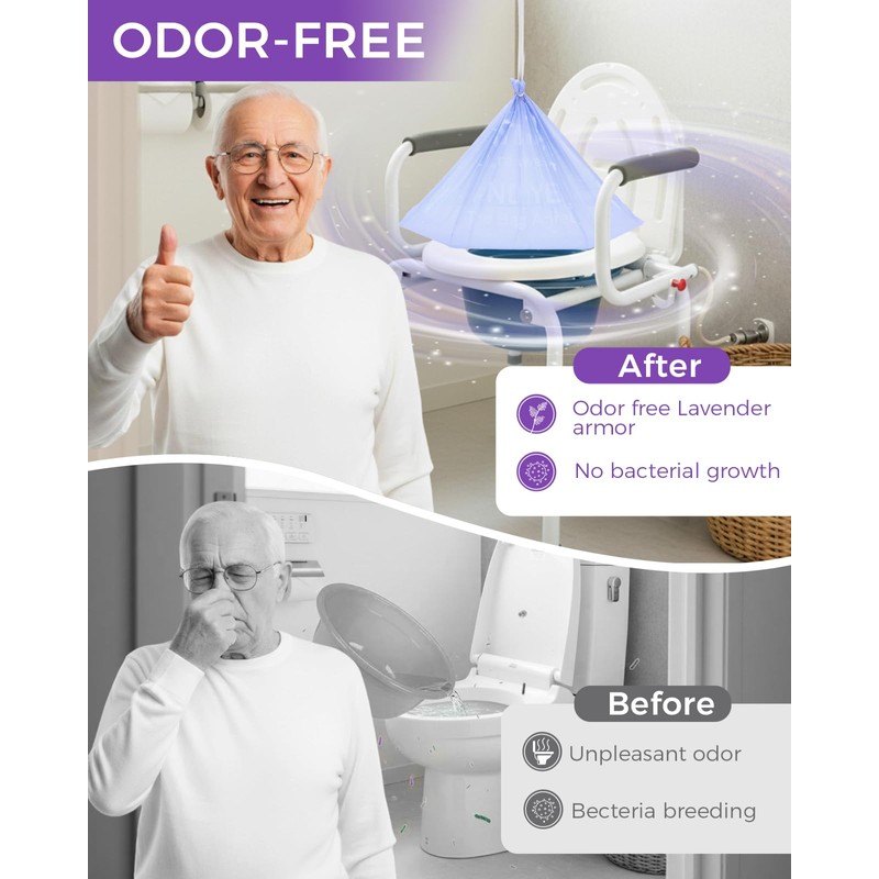 100 Pcs Bedside Commode Liners with Absorbent Pads, Tear-Free Leak-Proof
